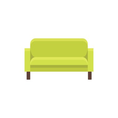 Yeşil modern kanepe. Vektör çizim. Kanepe düz simgesi. Modern ev ve ofis mobilya unsuru. Önden görünüm.