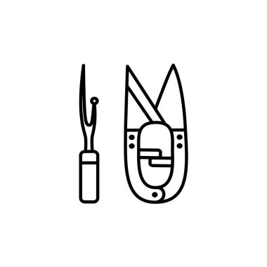 Siyah ve beyaz vektör Illustration dikiş ripper, iş parçacığı nipper. Satırı simgesi, kapitone, patchwork ve dikiş, konu kesmek için dikiş aracı. İğne işi aksesuarlar. Beyaz arka plan üzerinde izole nesneleri. 