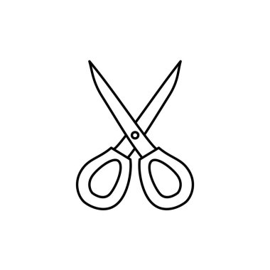 Siyah ve beyaz vektör Illustration düz makas. Kapitone ve kumaş kesmek için dikiş Aracı satır simgesi. Patchwork, dikiş aracı. Beyaz arka plan üzerinde izole nesne. 