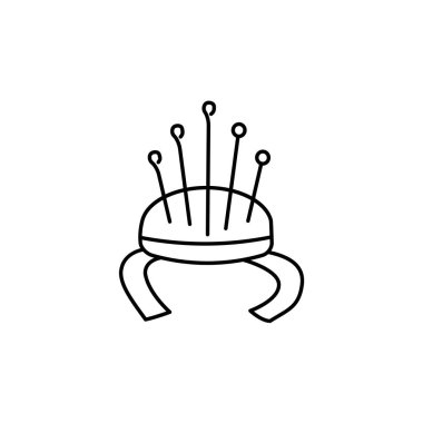 Siyah ve beyaz vektör Illustration yastık. Kapitone enstrümanın satırı simgesi. Patchwork ve dikiş araçları. İğne işi aksesuarlar. Beyaz arka plan üzerinde izole nesne. 