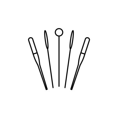 Siyah ve beyaz vektör Illustration iğneler ve iğneler. Kapitone enstrümanın satırı simgesi. Patchwork ve dikiş araçları. İğne işi aksesuarlar. Beyaz arka plan üzerinde izole nesne. 