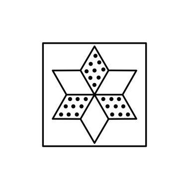 Yıldızlı yorgan desen siyah ve beyaz vektör Illustration. Kapitone ve patchwork geometrik tasarım şablonu satırı simgesi. Beyaz arka plan üzerinde izole nesne. 