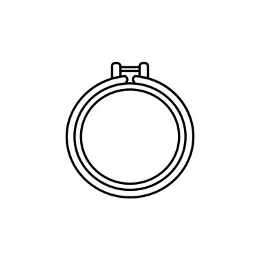 Siyah ve beyaz vektör çizim kapitone yuvarlak çember. Patchwork çerçevesinin satırı simgesi. Dikiş, nakış ve dikiş için malzemeleri. Beyaz arka plan üzerinde izole nesne. 