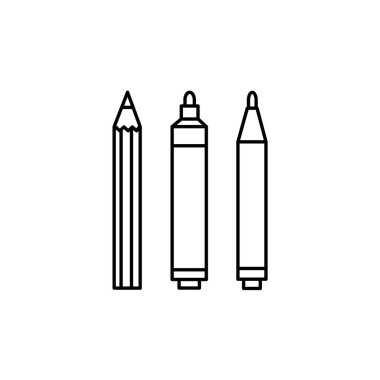 Siyah ve beyaz vektör Illustration kumaş kalemler, kalemler ve işaretleyiciler. Kapitone enstrümanın satırı simgesi. Patchwork, dikiş ve zanaat araçları. Beyaz arka plan üzerinde izole nesneleri. 