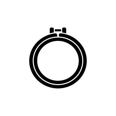 Siyah ve beyaz vektör çizim kapitone yuvarlak çember. Patchwork çerçeve düz simgesi. Dikiş, nakış ve dikiş için malzemeleri. Beyaz arka plan üzerinde izole nesne. 