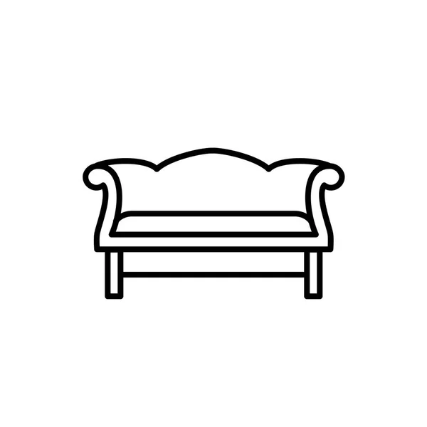 Black White Vector Illustration Camelback Sofa Line Icon Settee Vintage — Stock Vector