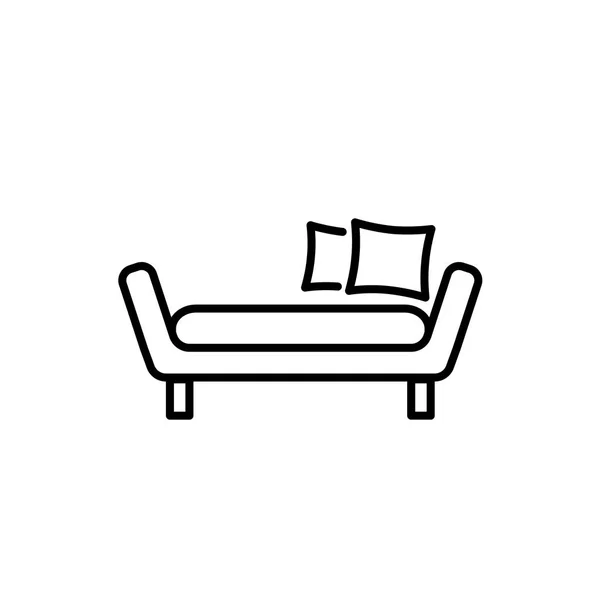 Black White Vector Illustration Daybed Pillows Comfortable Sofa Line Icon — Stock Vector