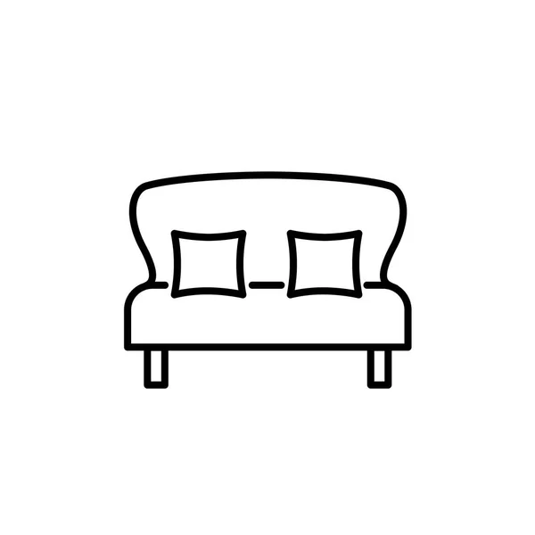 Fekete Fehér Vektoros Illusztráció Loveseat Párnával Kétszemélyes Kanapé Kanapé Ikonján — Stock Vector