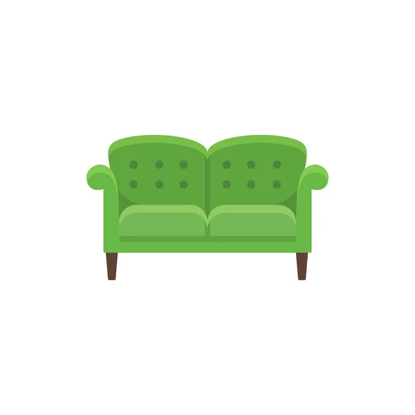 Classical English Sofa Double Settee Vector Illustration Flat Icon Green — Stock Vector