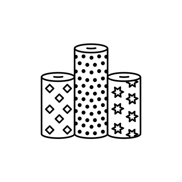 Black White Vector Illustration Fabric Assortments Line Icon Textile Rolls — Stock Vector