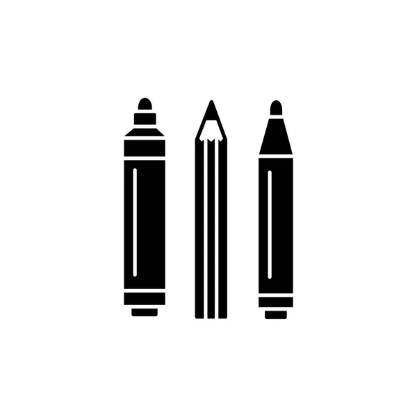 Illustration Vectorielle Noir Blanc Crayons Stylos Marqueurs Tissu Icône Plate — Image vectorielle