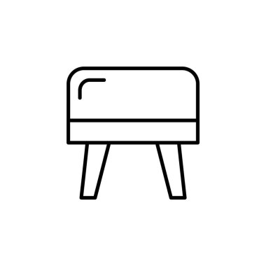 Küp deri Osmanlı, siyah ve beyaz vektör çizim kabarık. Satırı simgesi aksan dışkı veya sandalye. Oturma odası, yatak odası ve veranda mobilya. Beyaz arka plan üzerinde izole nesne. 