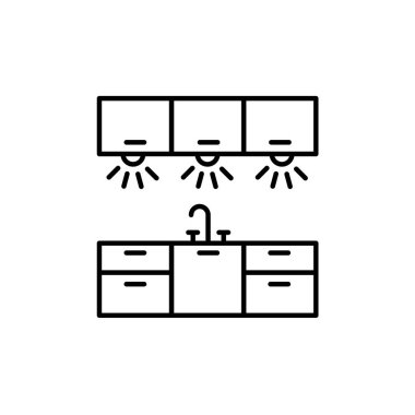 Kabin aydınlatma vektör Illustration. Mutfak çalışma alanı ışık satırı simgesi. Beyaz arka plan üzerinde izole nesne.