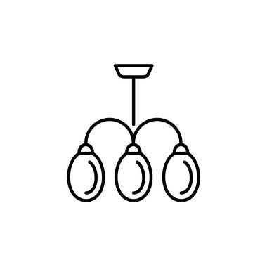 Vektör çizim modern tavan lambası. 3 ışığı avize satırı simgesi. Ev ve ofis aydınlatma. Beyaz arka plan üzerinde izole nesne.