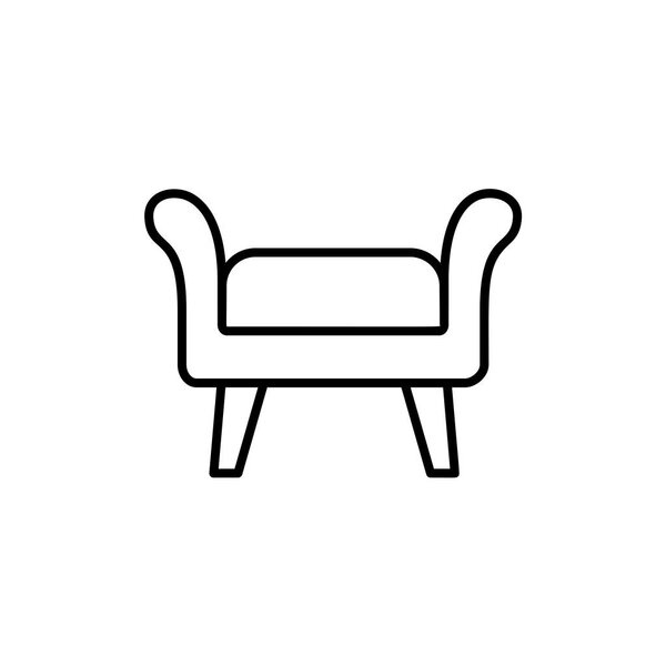 Black & white vector illustration of fabric ottoman, pouf. Line icon of accent stool or chair. Living room, bedroom & patio furniture. Isolated object on white background. 