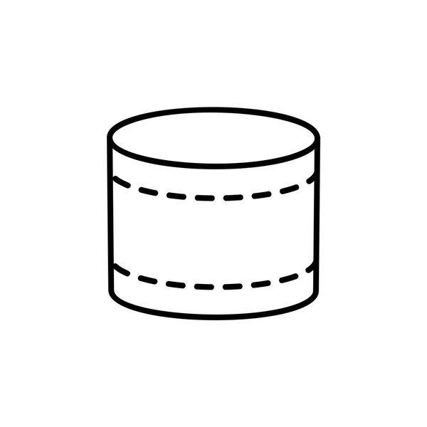 Black & white vector illustration of round fabric ottoman. Line icon of accent coffee table. Modern upholstered seat. Living room, bedroom & patio furniture. Isolated object on white background. 