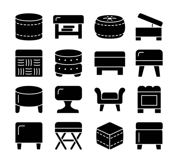 オットマン プーフ アクセントのスツールや椅子 クラシック モダンな布張りの座席の種類 リビング ルーム パティオの家具 白い背景の上の孤立したオブジェクト ベクトル — ストックベクタ
