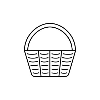 Siyah ve beyaz vektör çizim Paskalya sepeti. Geleneksel Festival dekoratif konteyner çizgi simgesi. Beyaz arka plan üzerinde izole nesne. 