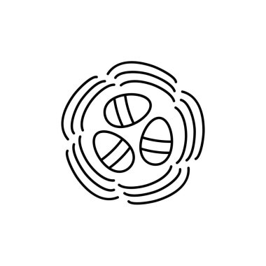 Siyah ve beyaz vektör çizim Paskalya yumurta yuvada. Dekoratif şenlikli öğesinin satırı simgesi. Beyaz arka plan üzerinde izole nesne. 