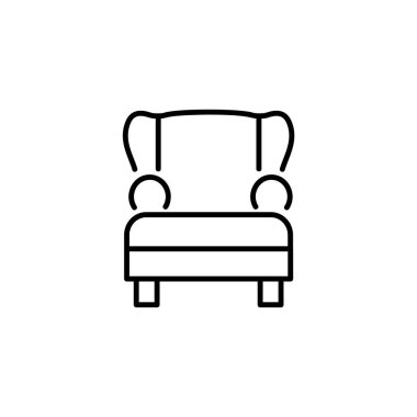 Siyah ve beyaz vektör çizim rahat koltuk yüksek sırt ile. Kol sandalye koltuk satırı simgesi. Oturma odası ve yatak odası için mobilya döşeme. Beyaz arka plan üzerinde izole nesne 
