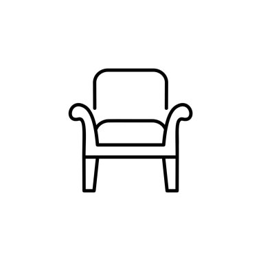 Yüksek sırt ile ahşap tekli siyah ve beyaz vektör Illustration. Kol sandalye koltuk satırı simgesi. Oturma odası ve yatak odası için mobilya döşeme. Beyaz arka plan üzerinde izole nesne 