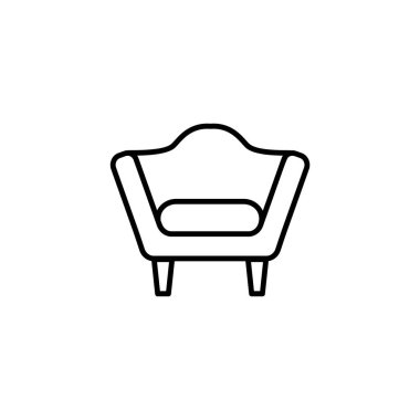 Siyah ve beyaz vektör Illustration dekoratif arka ile rahat koltuk. Kol sandalye koltuk satırı simgesi. Döşeme ev ve ofis mobilyaları. Beyaz arka plan üzerinde izole nesne 