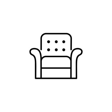 Deri koltuk yüksek sırt ile siyah ve beyaz vektör Illustration. Kol sandalye koltuk satırı simgesi. Döşeme ev ve ofis mobilyaları. Beyaz arka plan üzerinde izole nesne 