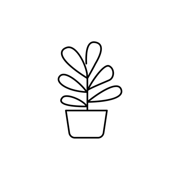 Ilustración Vectorial Blanco Negro Planta Con Hojas Maceta Planta Casera — Vector de stock