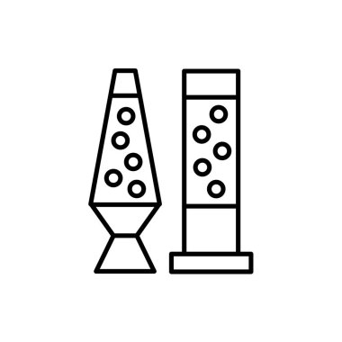 Masa lav lambaları kabarcıkları ile siyah ve beyaz vektör Illustration. Modern masaüstü ışık fikstür satırı simgesi. Ev ve ofis aydınlatma. Beyaz arka plan üzerinde izole nesneleri