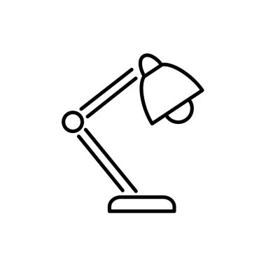 Siyah ve beyaz vektör Illustration dengeli kol masa lambası. Modern masaüstü ışık fikstür satırı simgesi. Ev ve ofis aydınlatma. Görev aydınlatma. Beyaz arka plan üzerinde izole nesne