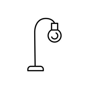 Siyah ve beyaz vektör çizim modern ampul masa lambası. Endüstriyel basit Resepsiyon ışık fikstür satırı simgesi. Ev ve ofis aydınlatma. Beyaz arka plan üzerinde izole nesne