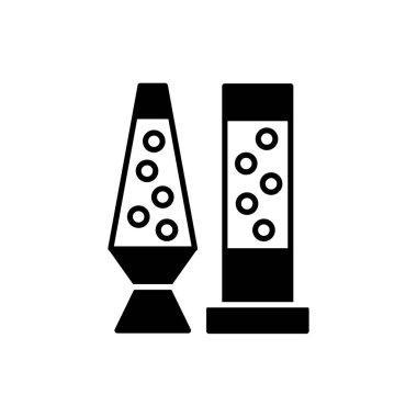 Masa lav lambaları kabarcıkları ile siyah ve beyaz vektör Illustration. Modern masaüstü ışık fikstür düz simgesi. Ev ve ofis aydınlatma. Beyaz arka plan üzerinde izole nesneleri