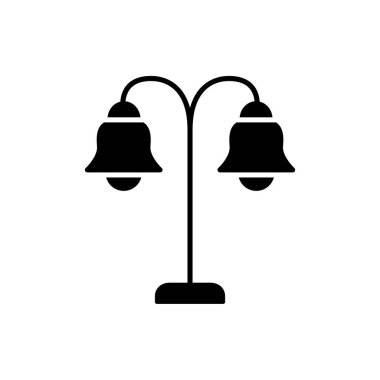 Siyah ve beyaz vektör Illustration iki ampul masa lambası. Vintage masaüstü ışık fikstür düz simgesi. Ev ve ofis aydınlatma. Beyaz arka plan üzerinde izole nesne