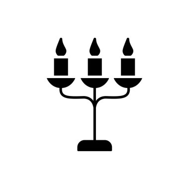 Siyah ve beyaz vektör Illustration vintage Mumluk Masa lambası. Düz simgesi canlestick Resepsiyon ışık fikstür. Ev aydınlatma. Beyaz arka plan üzerinde izole nesne