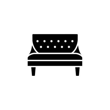 Siyah ve beyaz 2 koltuklu koltuk çizimi vektör. Loveseat ya da çift kişilik kanepe. Kanepe düz simgesi. Modern ev ve ofis mobilya. Beyaz arka plan üzerinde izole nesne