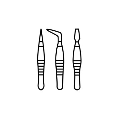 Siyah ve beyaz vektör çizim cımbız ayarlayın. Farklı kerpeten satırı simgesi. Güzellik salonları, el sanatları projeleri, Dekupaj, karalama defteri için bir araç. Beyaz arka plan üzerinde izole nesneleri