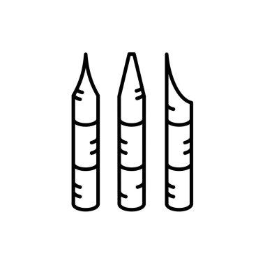 Siyah ve beyaz vektör Illustration hat bambu kalemler. El yazısı ve yazı için vintage araçlar satırı simgesi. Dekoratif vintage harfler çizmek için kırtasiye malzemeleri. Beyaz arka plan üzerinde izole nesne