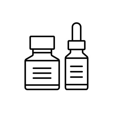 Hat mürekkep şişesi içinde siyah ve beyaz vektör Illustration. El yazısı ve yazı için madde satırı simgesi. Dekoratif vintage harfler çizmek için kırtasiye malzemeleri. Beyaz arka plan üzerinde izole nesne