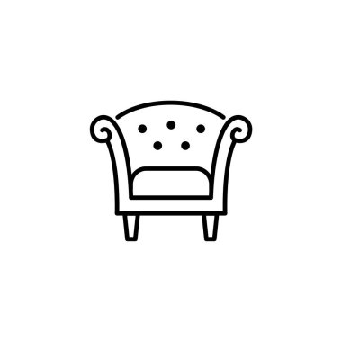 Siyah ve beyaz vektör Illustration retro ahşap tekli yüksek sırt ile. Kol sandalye koltuk satırı simgesi. Oturma odası ve yatak odası için mobilya döşeme. Beyaz arka plan üzerinde izole nesne 