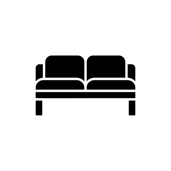 Black White Vector Illustration Loveseat Double Sofa Flat Icon Settee — Stock Vector