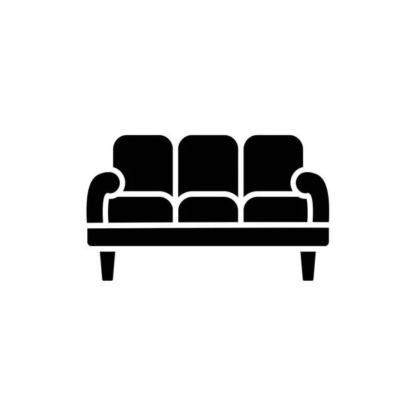 Black White Vector Illustration Seaters Sofa Flat Icon Settee Modern — Stock Vector