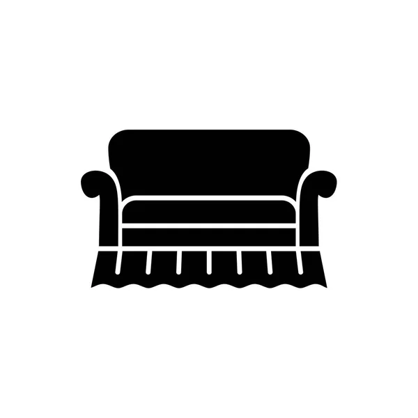 Black White Vector Illustration English Sofa Flat Icon Settee Traditional — Stock Vector