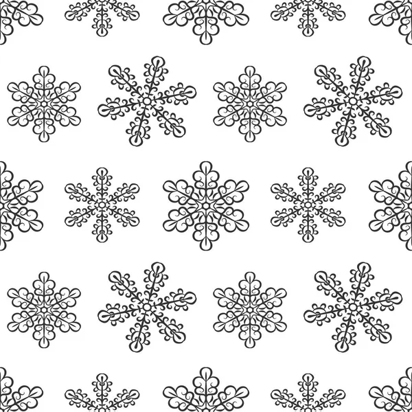 Зимовий Безшовний Візерунок Чорними Сніжинками Білому Тлі Нескінченний Снігопадний Орнамент — стоковий вектор