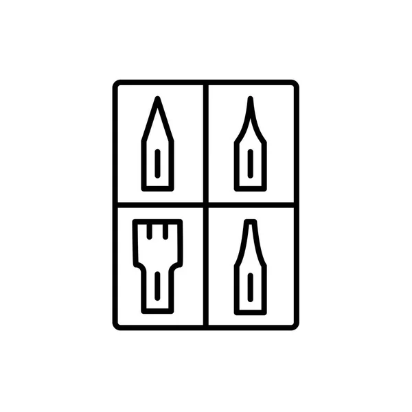 Schwarzweiß Vektorillustration Des Kalligrafie Federsatzes Liniensymbol Von Werkzeugen Für Handschrift — Stockvektor