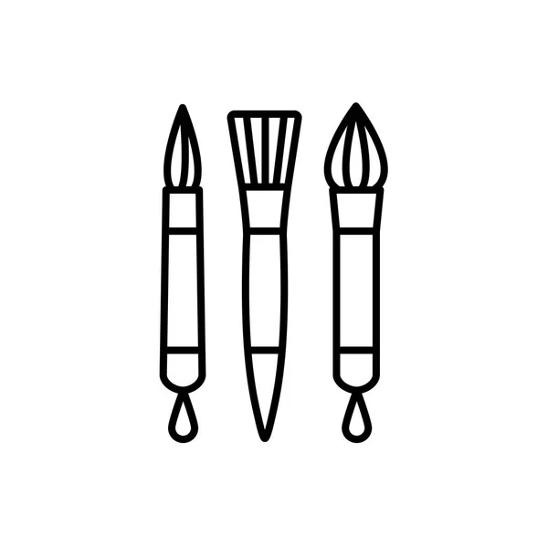 黑白相间的书法画笔的插图 用于手写和刻字的工具的线条图标 用于绘制装饰复古字母的固定用品 白色背景上的独立对象 — 图库矢量图片