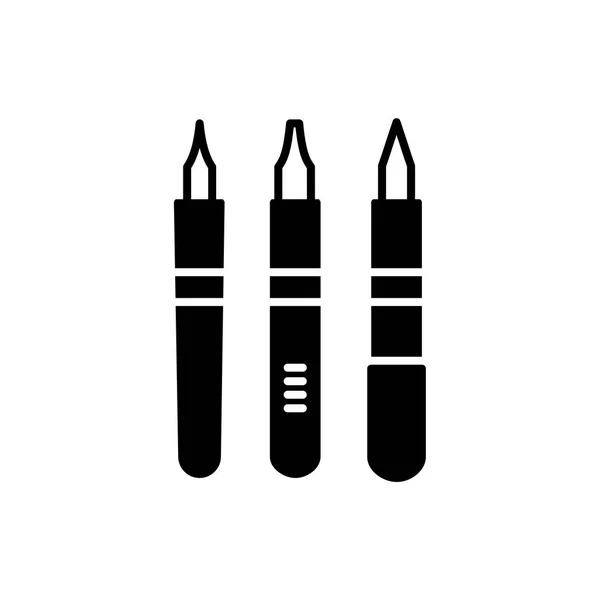 黑白相间的书法笔尖笔的矢量插图 用于手写和刻字的工具的平面图标 用于绘制装饰复古字母的固定用品 白色背景上的独立对象 — 图库矢量图片