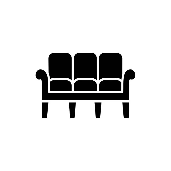 Black White Vector Illustration Seaters Sofa Flat Icon Settee Modern — Stock Vector