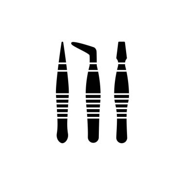 Siyah ve beyaz vektör çizim cımbız ayarlayın. Farklı kerpeten düz simgesi. Güzellik salonları, el sanatları projeleri, Dekupaj, karalama defteri için bir araç. Beyaz arka plan üzerinde izole nesneleri