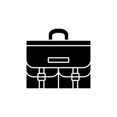 Siyah ve beyaz vektör çizim çizimler için sanatçı portföy çanta. Sırt çantası cepler için mimar, tasarımcı, sanat öğrencisi ile düz simgesi. Teknik ve mekanik çizim aksesuar. Beyaz arka plan üzerinde izole nesne