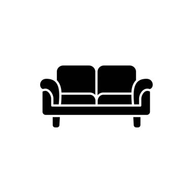 Siyah ve beyaz vektör Illustration loveseat. Çift kişilik kanepe. Kanepe düz simgesi. Modern ev ve ofis mobilya. Beyaz arka plan üzerinde izole nesne